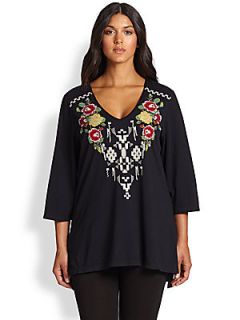 Johnny Was, Sizes 14 24 Reese Embroidered Tunic   Black