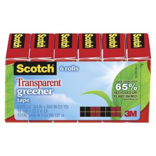 Scotch 3/4 x 900, 1 Core, Transparent Tape   Green (6 Per Pack)