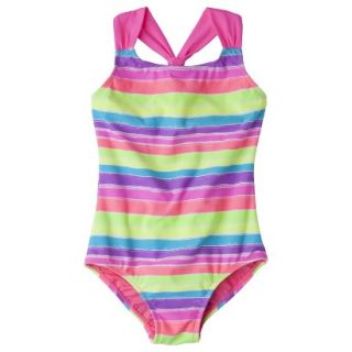 Girls 1 Piece Striped Swimsuit   Rainbow XL