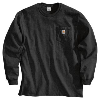 Carhartt Workwear Long Sleeve Pocket T Shirt   Black, 2XL, Tall Style, Model