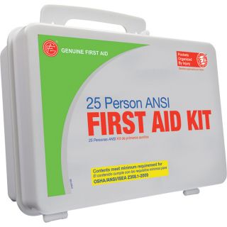 Genuine First Aid 25 Person ANSI OSHA Kit   Plastic Case, Model GFAP2106