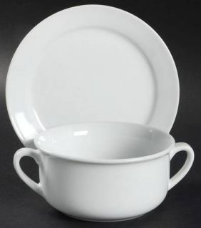 Williams Sonoma Essential White  Flat Cream Soup Bowl & Saucer Set, Fine China D