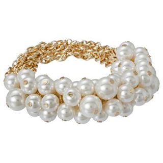 Womens Simulated Pearl Cluster Bracelet   Gold