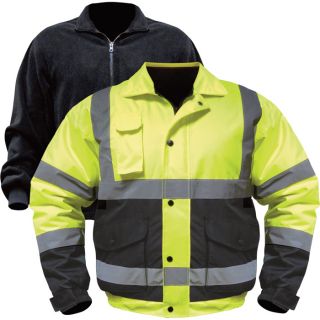 Class 3 High Visibility 3 in 1 Bomber Jacket with Teflon   Lime/Black, XL,