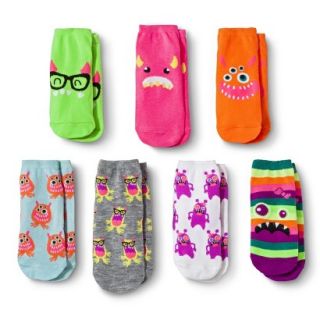 Xhilaration Girls 7pk Low Cut Monster Socks   Assorted 3 10