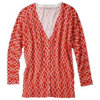 Merona Petites 3/4 Sleeve V Neck Cardigan Sweater   Orange Print SP