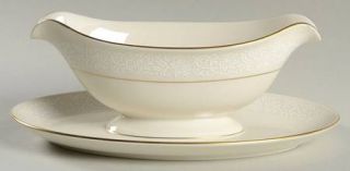 Pickard Lace Gravy Boat with Attached Underplate, Fine China Dinnerware   White