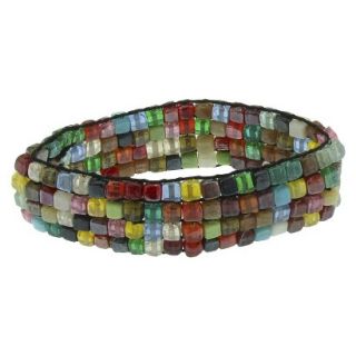 Womens Four Row Stretch Bracelet with Glass Beads   Multicolor