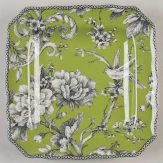 222 Fifth (PTS) Adelaide Green & White Square Salad Plate, Fine China Dinnerware