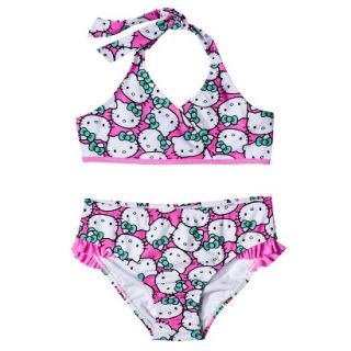 Hello Kitty Girls 2 Piece Halter Bikini Swimsuit   Pink S