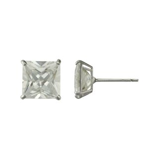Square Cubic Zirconia Stud Earrings 14K White Gold, Womens