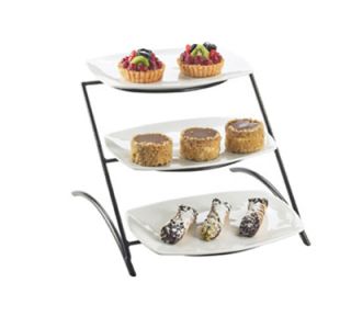 Cal Mil 3 Tier Rectangular Gourmet Step Plate Display   Porcelain, Black