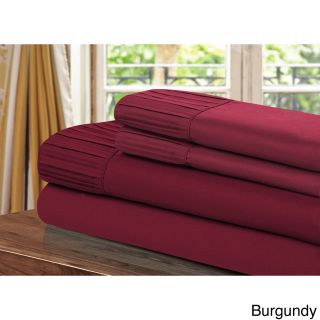 Chic Luxury Home Collection 4 piece Pleated Microfiber Sheet Set Red Size King