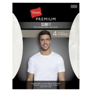 Hanes Premium Mens 4Pk Slim Fit Crew Neck Tees   White S