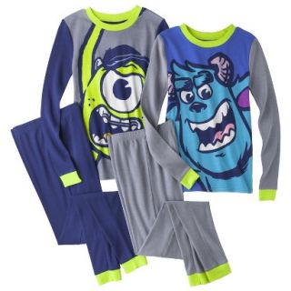Disney Monsters Inc. Boys 4 Piece Long Sleeve Pajama Set   Gray 4