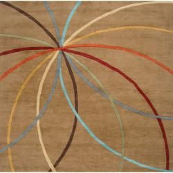 Hand tufted Brown Contemporary Chamba Wool Abstract Rug (99 Square)