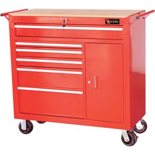 Excel 41 Inch Roller Cabinet   6 Drawers, Model TBR4108 RED
