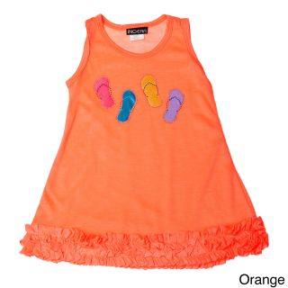 Ingear Fashions Ingear Girls Flip flop Print Ruffled Hem Dress Orange Size 2T