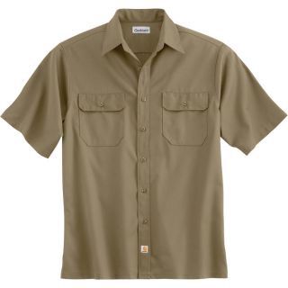 Carhartt Short Sleeve Twill Work Shirt   Khaki, Large, Regular Style, Model S223