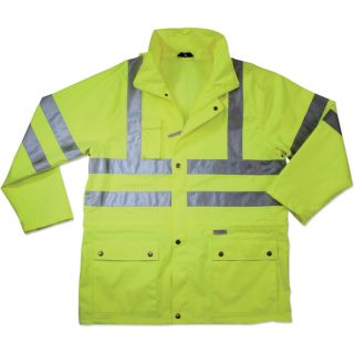 Ergodyne High Visibility Class 3 Rain Jacket   Lime, 3XL, Model 8365