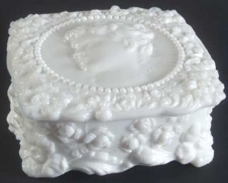 Fostoria Jenny Lind Milk Glass Handkerchief Box with Lid   Milk Glass, Cameo & R