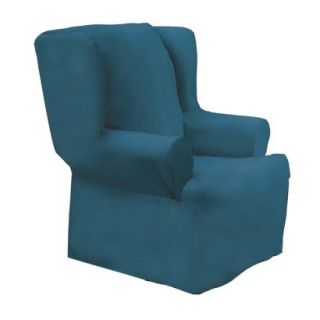 Sure Fit Cotton Duck Wing Chair Slipcover   Blue Stone