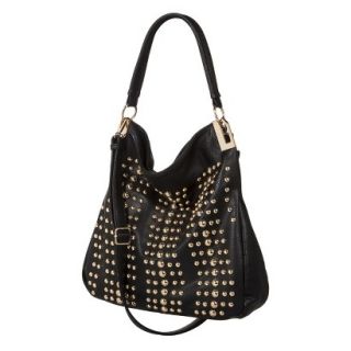 Melie Hobo Handbag with Gold Studs and Removable Crossbody Strap   Black