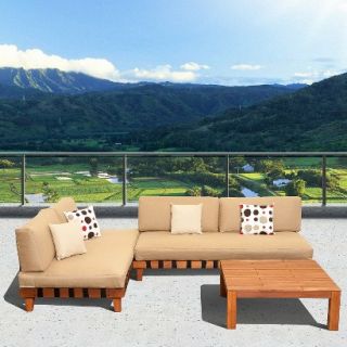 Mumbai 3 Piece Wood Patio Sectional Seating Furniture Set With Inflatable