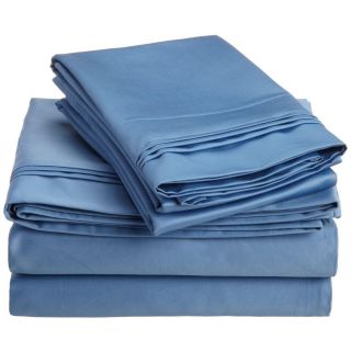None Egyptian Cotton 1500 Thread Count Solid Oversized Sheet Set Blue Size Queen