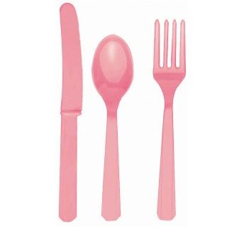 Pretty Pink Forks, Knives and Spoons (8 each)