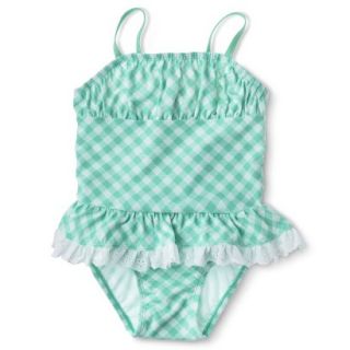 Circo Infant Toddler Girls 1 Piece Gingham Check Swimsuit   Aqua 12 M