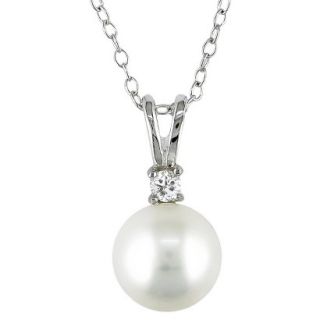 Sterling Silver Diamond and Freshwater Pearl Pendant with Chain
