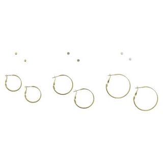 Stud and Hoop Earring Set of 6   Gold/Crystal/Pearl