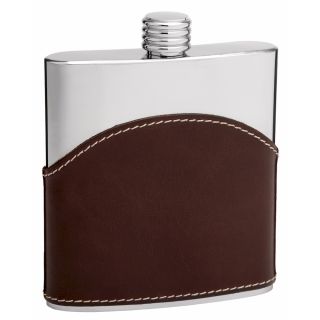 6 ounce Stainless Steel And Brown Leather Hip Flask