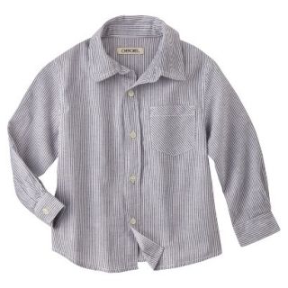 Cherokee Infant Toddler Boys Stripe Long Sleeve Button Down Shirt   Charcoal 4T