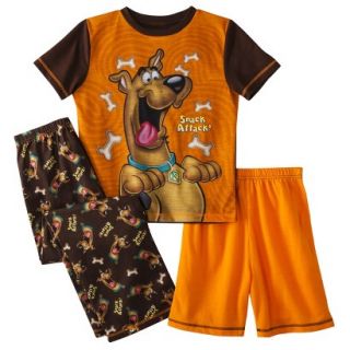 Scooby Doo Boys 3 Piece Short Sleeve Pajama Set   Brown XS