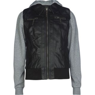 Fleece Sleeve Faux Leather Girls Jacket Black/Grey In Sizes Medium, L