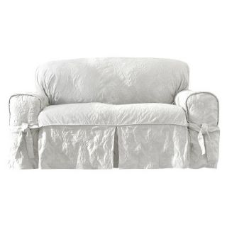 Sure Fit Matelasse Damask Sofa Slipcover   White