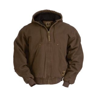 Berne Original Washed Hooded Jacket   Quilt Lined, Bark, XL, Model HJ375