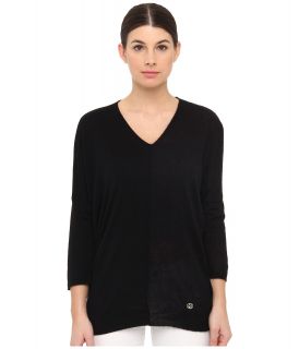 Armani Jeans V Neck Color Block Knit Womens Clothing (Black)