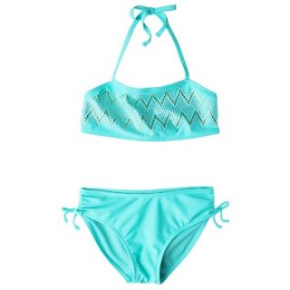 Girls 2 Piece Chevron Sequin Bandeau Bikini Swimsuit Set   Aqua L