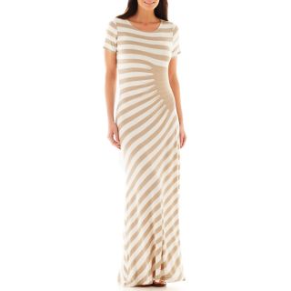 Ice Trulli Short Sleeve Striped Maxi Dress, Ivory/Tan
