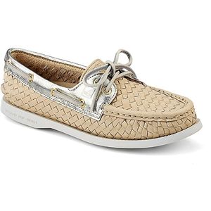 Sperry Top Sider Womens Authentic Original 2 Eye Blond Woven Shoes, Size 7.5 M   9265729