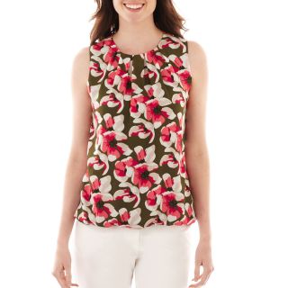LIZ CLAIBORNE Sleeveless Floral Bubble Top   Tall, Tuscan Olive