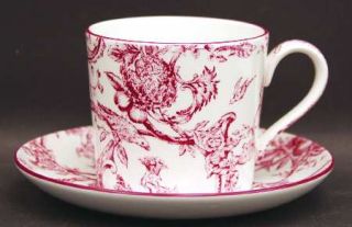 Spode Provincial Garden Cranberry Mug & Saucer Set, Fine China Dinnerware   Impe