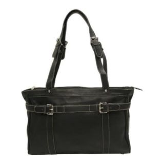 Womens Piel Leather Belted Computer Tote 2760 Black Leather