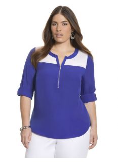 Lane Bryant Plus Size Colorblock zipped blouse     Womens Size 20, Cobalt