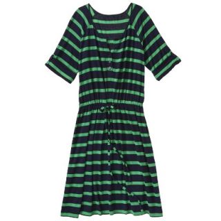 Merona Womens Plus Size 3/4 Sleeve Tie Waist Dress   Navy/Green 1