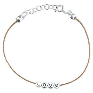 Silver Love With Cotton Cord Bracelet   Light Brown