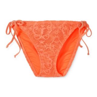 Womens Crochet Side Tie Swim Bottom  Orange M